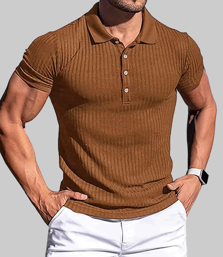 New Summer Polo Men Solid Stripe Fitness Elasticity Short Sleeve Polo Shirts for Men Fashion Stand Collar Mens Shirts