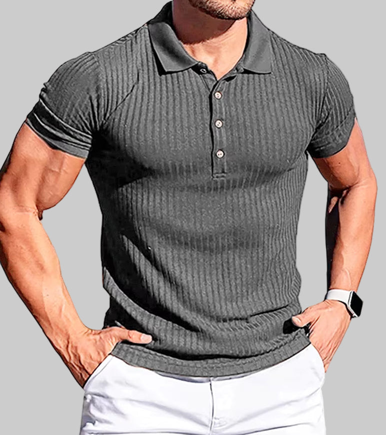 New Summer Polo Men Solid Stripe Fitness Elasticity Short Sleeve Polo Shirts for Men Fashion Stand Collar Mens Shirts