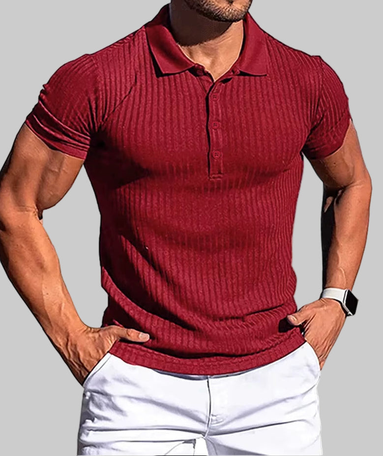 New Summer Polo Men Solid Stripe Fitness Elasticity Short Sleeve Polo Shirts for Men Fashion Stand Collar Mens Shirts