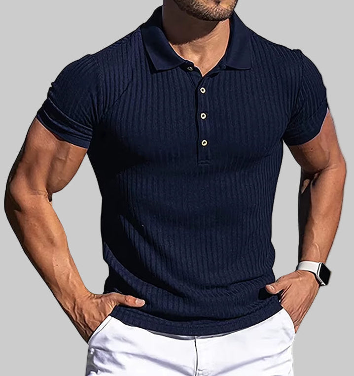 New Summer Polo Men Solid Stripe Fitness Elasticity Short Sleeve Polo Shirts for Men Fashion Stand Collar Mens Shirts