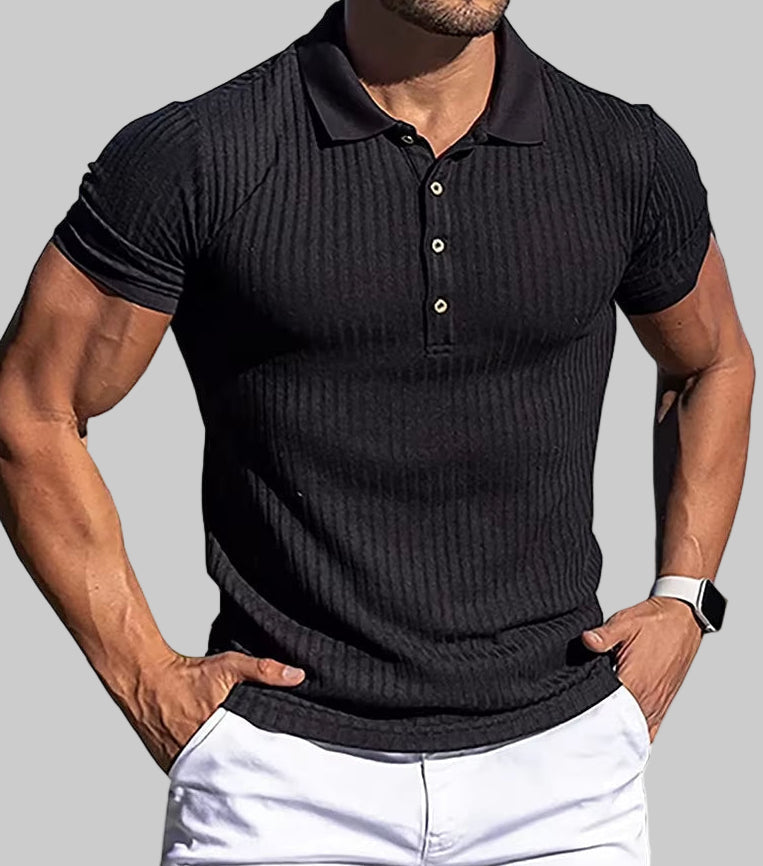 New Summer Polo Men Solid Stripe Fitness Elasticity Short Sleeve Polo Shirts for Men Fashion Stand Collar Mens Shirts
